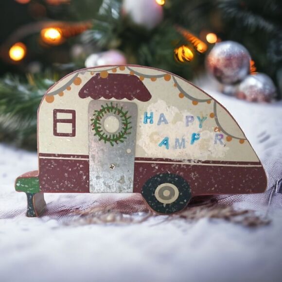 Folk Art Primitive Camper Sign HAPPY CAMPER Teardrop RV Primitives by Kathy. - Picture 1 of 15